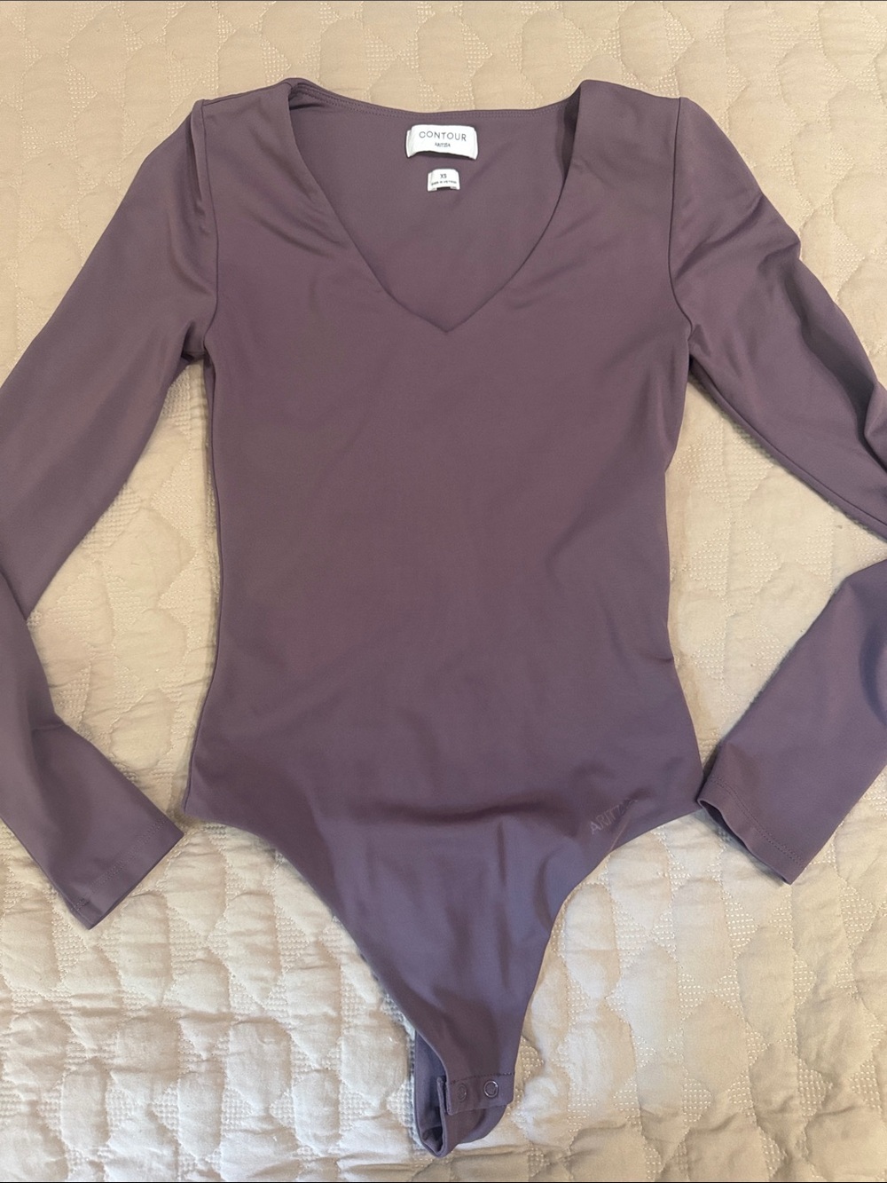 Aritzia Contour V-Neck Long Sleeve Bodysuit in Mauve